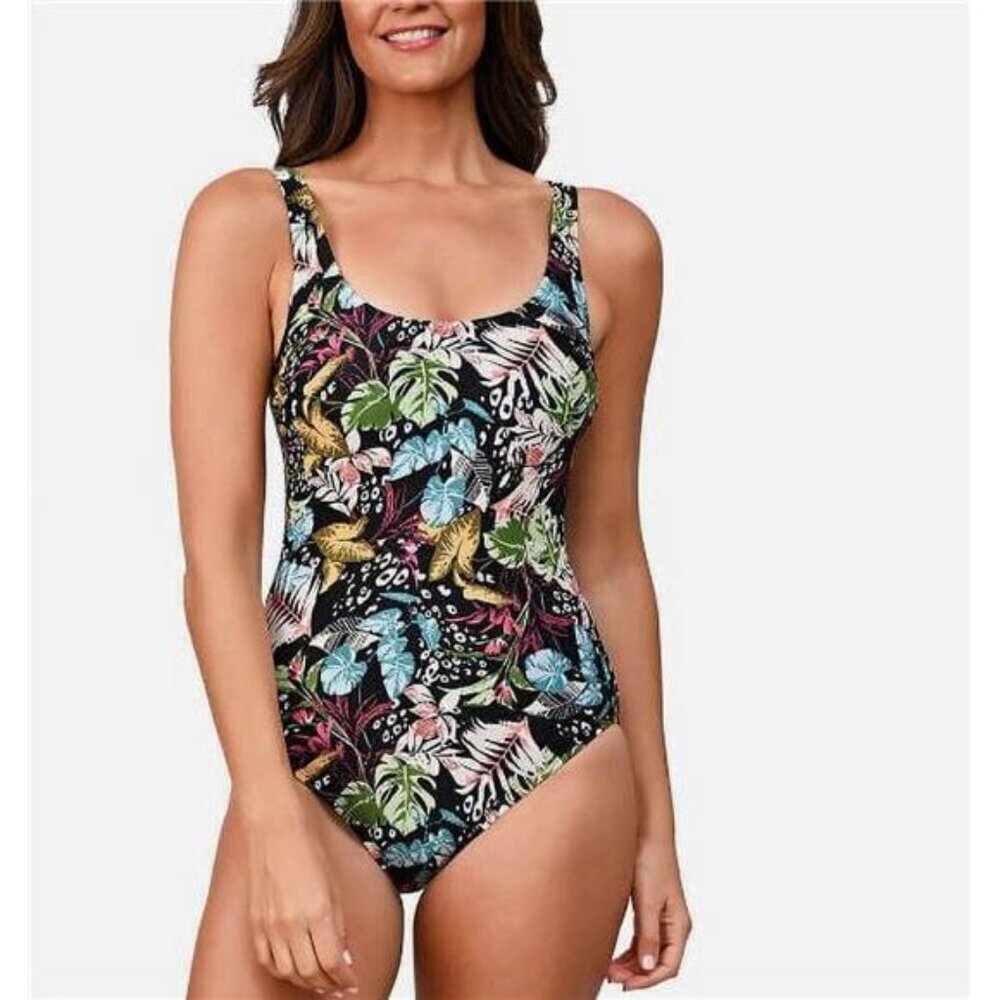 Ocean Pacific Ladies' 4-Way Stretch One Piece Swimsuit (Multicolor, Medium)